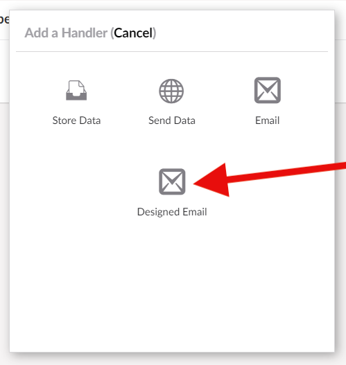 Formulate Pro adds the "Designed Email" option to the list of form submission handlers.