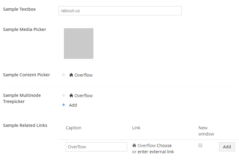 The built-in property editors for linking to content, media, and URL's in Umbraco.