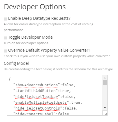 You can share your Archetype configurations by copying/pasting this config model.