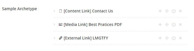 Three different types of links in Archetype.