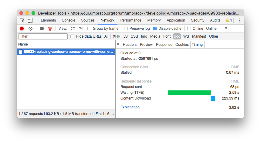 Chrome network timing screenshot