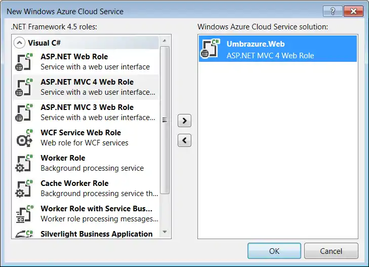 Add Role Umbrazure Web