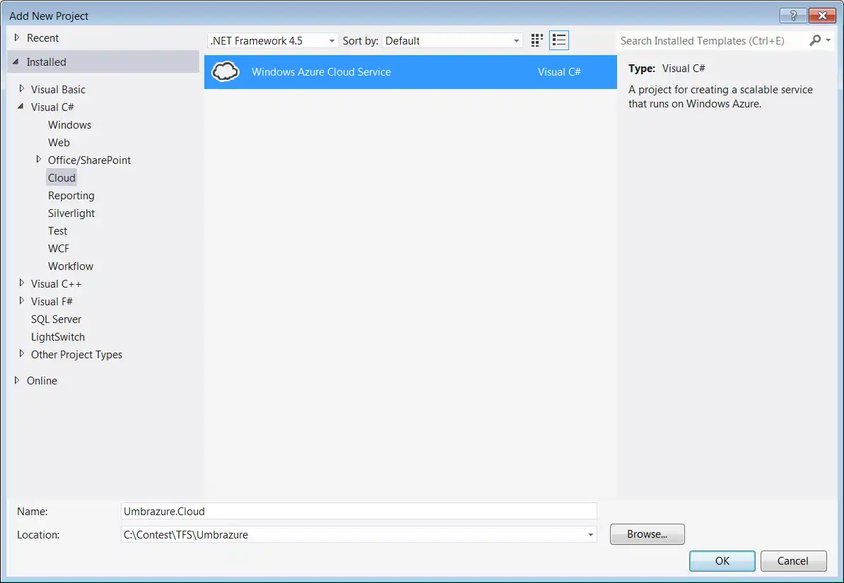 Add Umbrazure Cloud Project