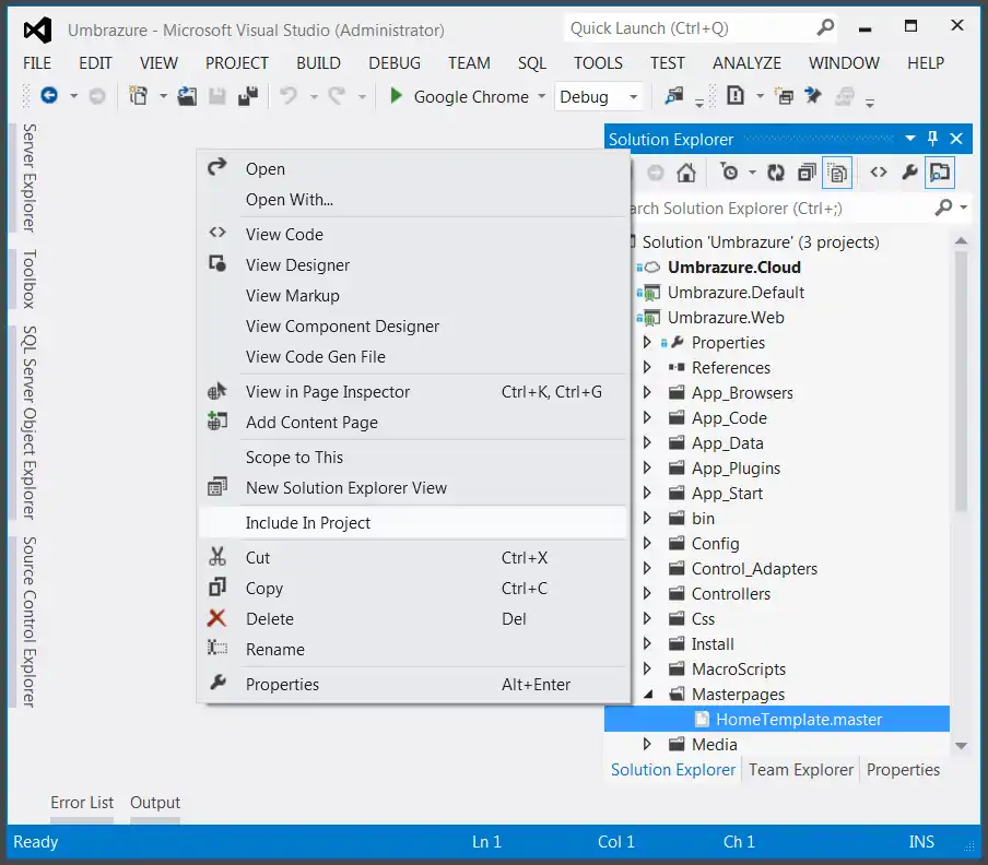 Include Masterpage in Project