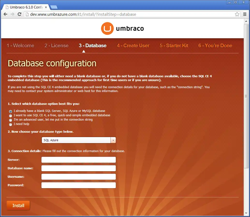 Install Connection Page