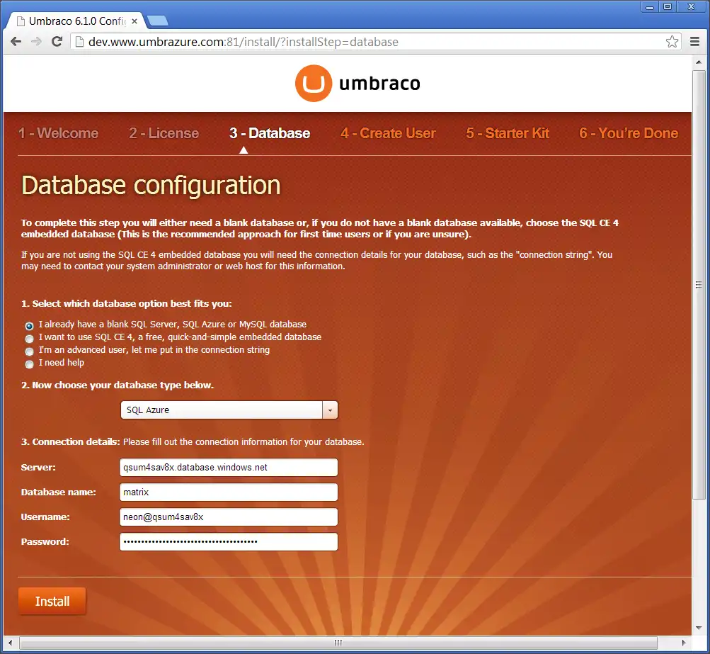 Install With Database Details