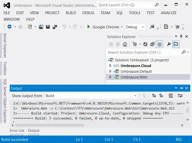Umbraco Build Solution Success