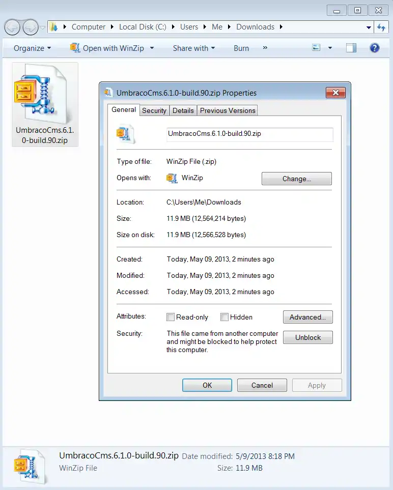 Unblock Downloaded Zip