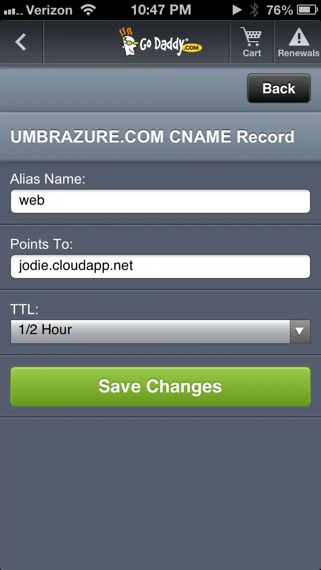 Add Web CNAME Record