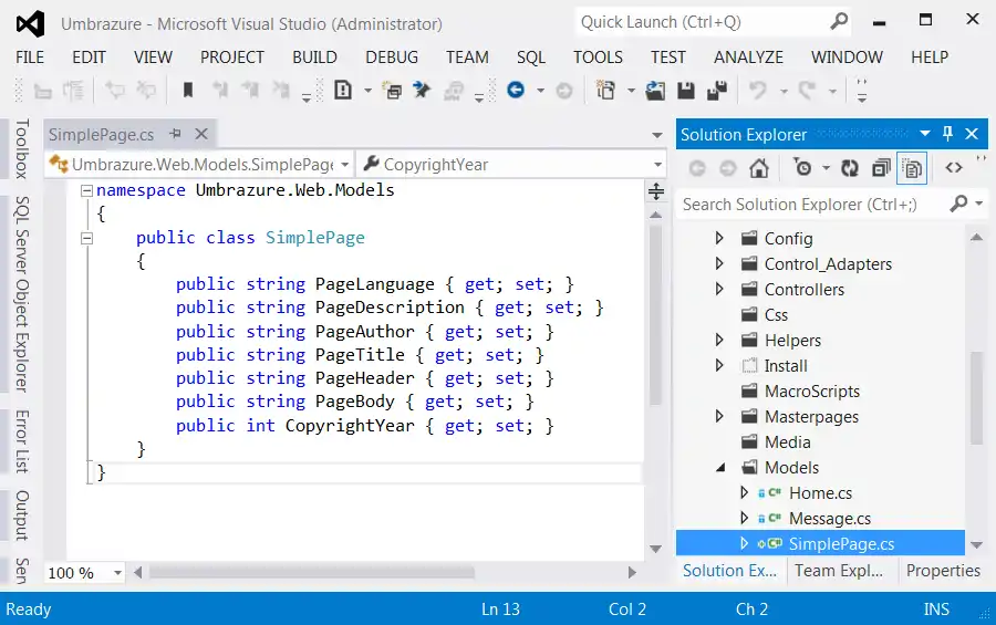 Create Model SimplePage