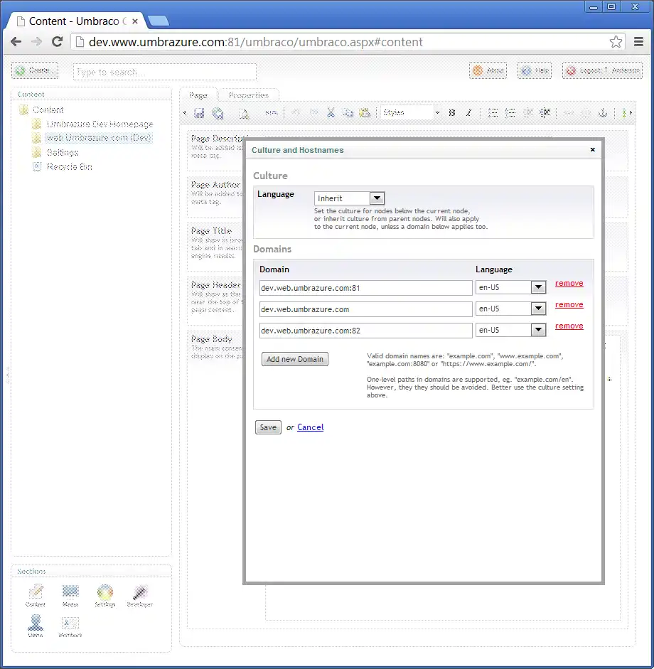Web Umbrazure Hostnames